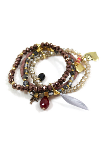 Earth Pastels with Feather Stretch Stack Bracelet -The Classics Collection- B1-808