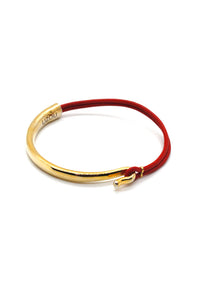 Red Leather + 24K Gold Plate Bangle Bracelet