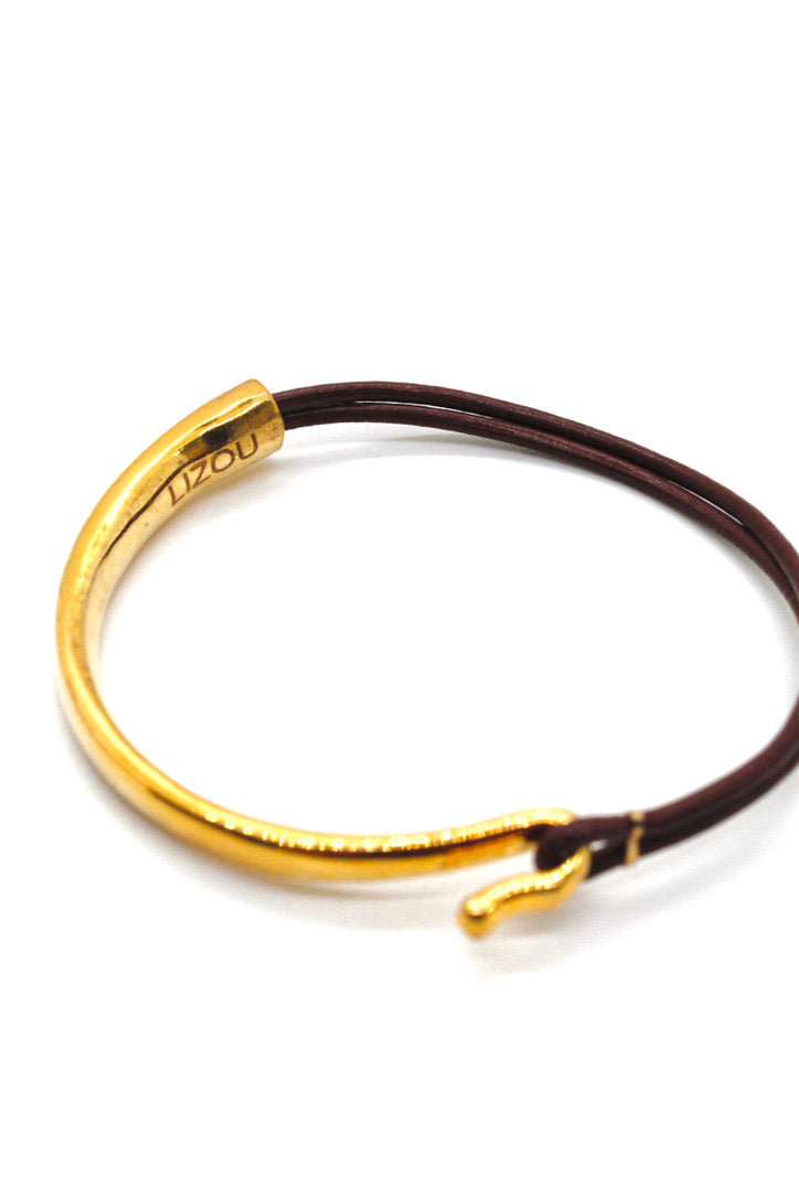 Wine Leather + 24K Gold Plate Bangle Bracelet