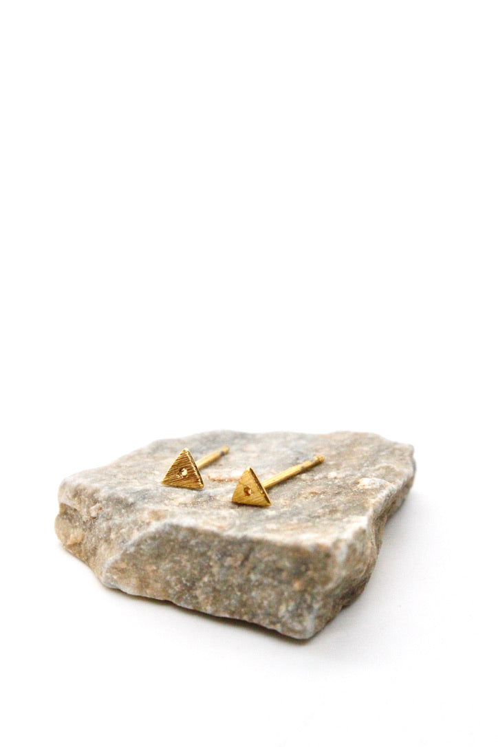 Gold Triangle Dot Stud Earrings - E3-004