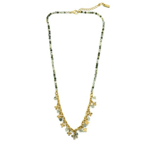 Prehnite Stone Lucky Shamrock Cross and 24K Gold Plate Chain Necklace -French Flair Collection- N2-2209