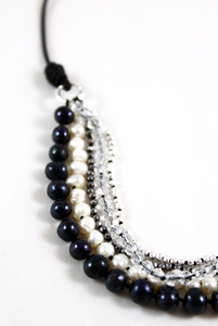 Freshwater Pearl Mix Hand Knotted Short Necklace on Genuine Leather -Layers Collection- NLS-Eskimo