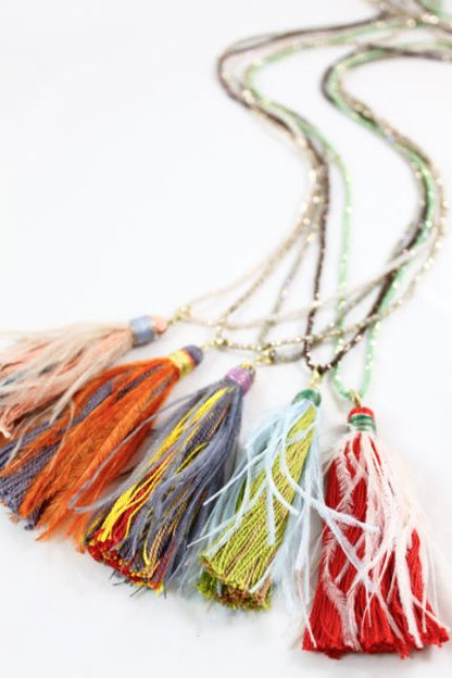 Long Tassel with Delicate Feathers on Crystal Necklace -The Classics Collection- N2-865