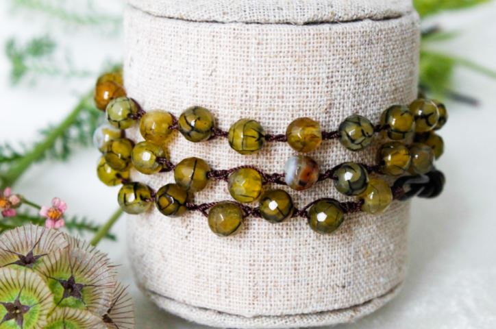 Hand Knotted Convertible Crochet Bracelet, Necklace, or Headband, Semi Precious Stones - WR-016