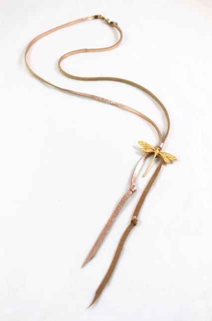 Pastel Dragonfly Necklace on Leather Band -The Classics Collection- N2-855