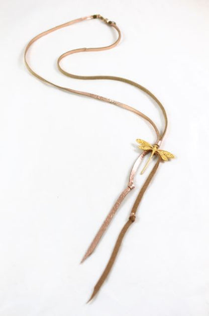 Pastel Dragonfly Necklace on Leather Band -The Classics Collection- N2-855