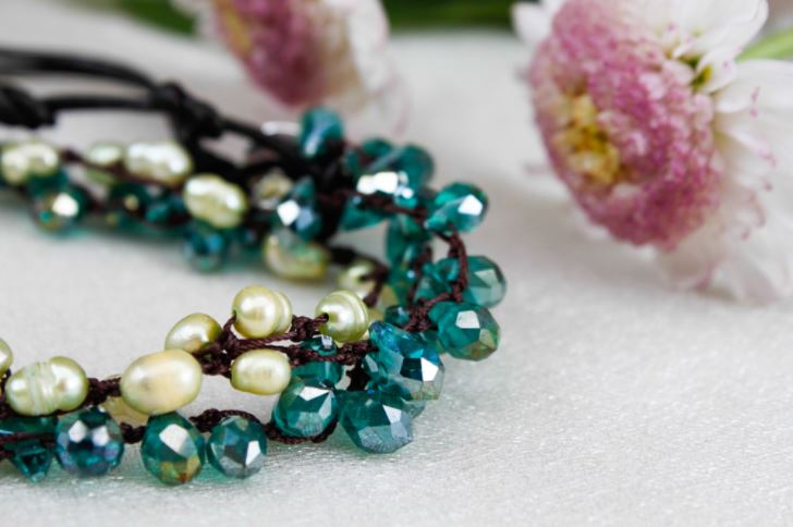Hand Knotted Convertible Crochet Bracelet, Necklace, or Headband, Crystals and Freshwater Pearls - WR-012