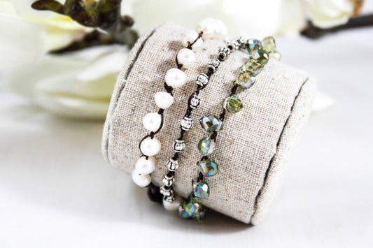 Hand Knotted Convertible Crochet Bracelet, Necklace, or Headband, Freshwater Pearls and Crystals - WR-096
