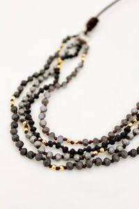 Matte Crystal Mix Hand Knotted Short Necklace on Genuine Leather -Layers Collection- NLS-057