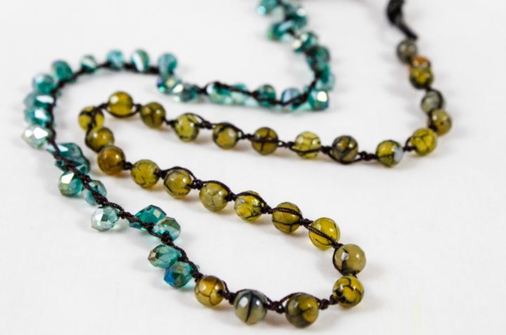 Hand Knotted Convertible Crochet Bracelet, Necklace, or Headband, Stone and Crystal Mix - WR-054