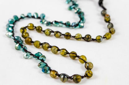 Hand Knotted Convertible Crochet Bracelet, Necklace, or Headband, Stone and Crystal Mix - WR-054