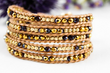 Load image into Gallery viewer, Holiday - Gold and Deep Red Leather Wrap Bracelet
