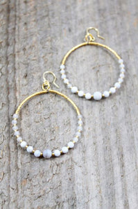 Semi Precious Stone and Gold Seed Bead Hoop Earrings - E021-G