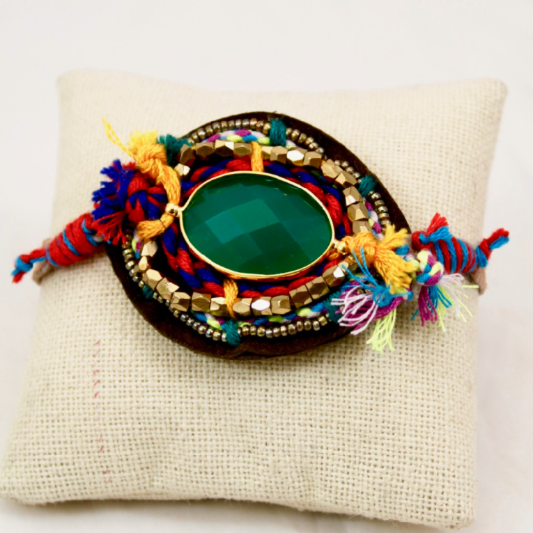 Beads and Leather Adjustable Bracelet   -The Classics Collection- B1-978