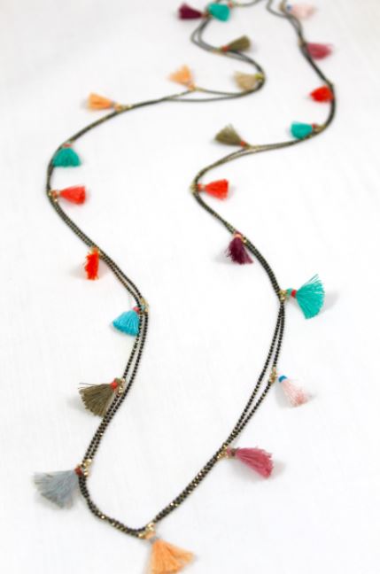 Wrap Necklace with Mini Rainbow Tassels -The Classics Collection- N2-770