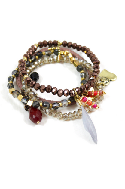 Earth Pastels with Feather Stretch Stack Bracelet -The Classics Collection- B1-808