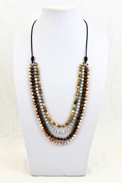 Large Semi Precious Stone Hand Knotted Long Necklace on Genuine Leather -Layers Collection- NLL-M46