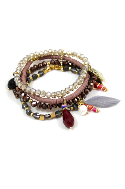 Earth Pastels with Feather Stretch Stack Bracelet -The Classics Collection- B1-808
