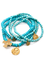 Load image into Gallery viewer, Heart and Cross French Gold Charm on Turquoise Bracelet -French Medals Collection- B6-018

