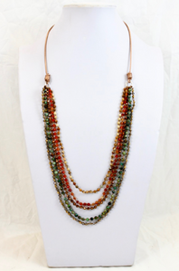 Large Semi Precious Stone Hand Knotted Long Necklace on Genuine Leather -Layers Collection- NLL-Mud