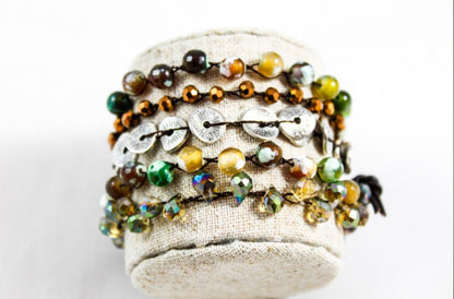 Hand Knotted Convertible Crochet Bracelet or Necklace, Crystals and Stones Mix - WR-097
