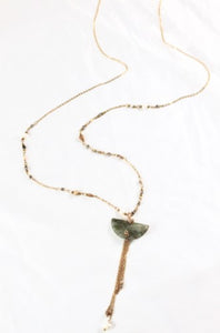 Long Delicate 24K Gold Plate Necklace with Stone Pieces -French Flair Collection- N2-967