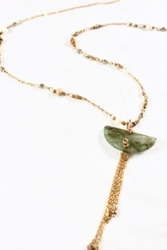 Long Delicate 24K Gold Plate Necklace with Stone Pieces -French Flair Collection- N2-967