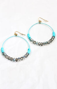 Crystal Beaded Hoop Earrings - E001-Blue