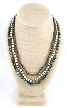 Load image into Gallery viewer, Pyrite, Freshwater Pearls and African Turquoise Hand Knotted Long Necklace on Genuine Leather -Layers Collection- N5-018
