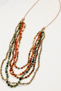 Large Semi Precious Stone Hand Knotted Long Necklace on Genuine Leather -Layers Collection- NLL-Mud