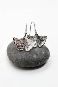 Silver Tone Gingko Leaf Earrings - E1-006