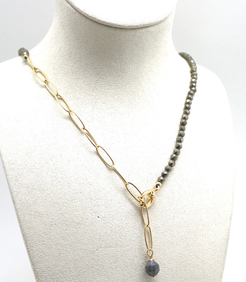 Pyrite with Pyrite Drop on 24K Gold Plate Necklace or Bracelet -French Flair Collection- N2-2158
