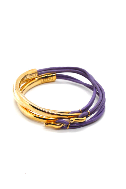 Mauve Leather + 24K Gold Plate Bangle Bracelet