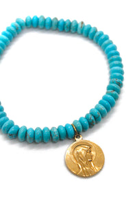 Turquoise Bracelet with French Gold Medal Charm -French Medals Collection- B6-019