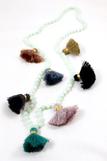 Large Tassel Hand Knotted Stone Necklace -The Classics Collection- N2-827