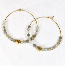Load image into Gallery viewer, Faceted Labradorite Stone Beaded Hoop Earrings - E043
