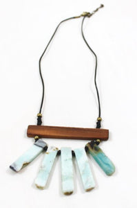 Modern Hip Geometric Amazonite and Wood Necklace -The Classics Collection- N2-791