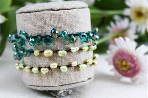 Hand Knotted Convertible Crochet Bracelet, Necklace, or Headband, Crystals and Freshwater Pearls - WR-012