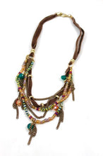 Load image into Gallery viewer, Short Layered Crystal and Stone Leather Necklace -The Classics Collection- N2-807

