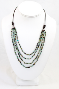 Mini African Turquoise Hand Knotted Short Necklace on Genuine Leather -Layers Collection- NLS-073