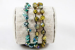 Hand Knotted Convertible Crochet Bracelet, Necklace, or Headband, Stone and Crystal Mix - WR-054