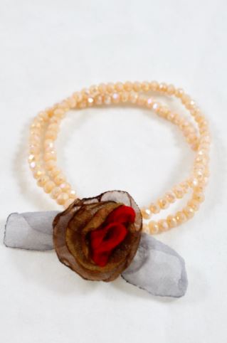 Cream Double Crystal Flower Bracelet -The Classics Collection- B1-1014