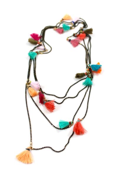 Wrap Necklace with Tiny Rainbow Tassels -The Classics Collection- N2-817
