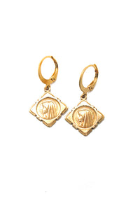 Bronze French Religious Charm Earrings -French Medal Collection- E6-008