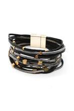 Load image into Gallery viewer, Grey Brass Nugget Leather Bracelet  -French Flair Collection- B1-2078
