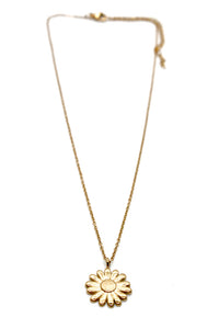 Simple 24K Gold Plate Daisy Flower Pendant Short Necklace -French Flair Collection- N2-2245