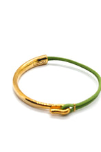 Load image into Gallery viewer, Light Green Leather + Gold Bangle Bracelet

