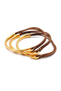 Camel Leather + Gold Bangle Bracelet