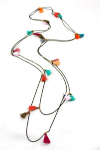 Wrap Necklace with Tiny Rainbow Tassels -The Classics Collection- N2-817