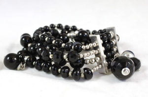 Black Onyx Stretch Cluster Bracelet - B1-1034